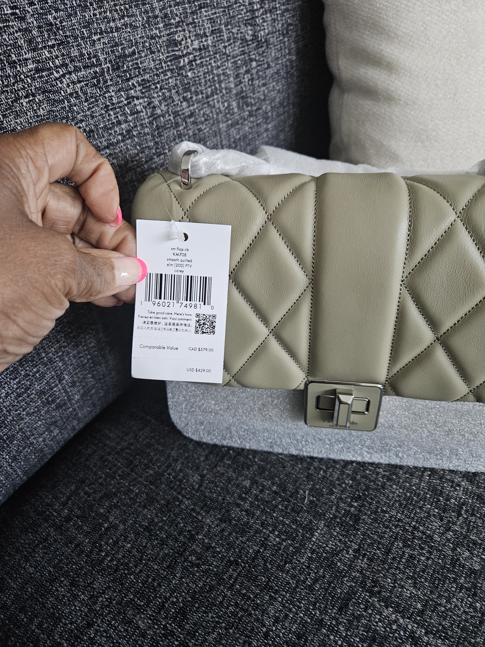 kate spade Quilted Shoulder Bag in Olive Green with Turn-Lock - Picture 6 of 16